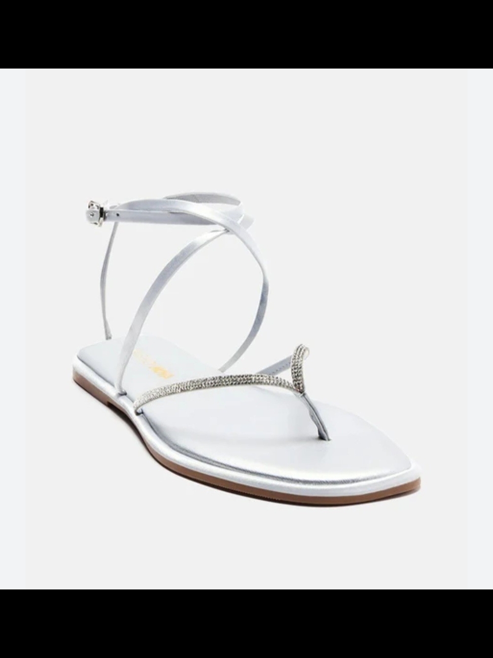 Fashion Nova Silver Rhinestone T-Strap Ankle Wrap Sandal